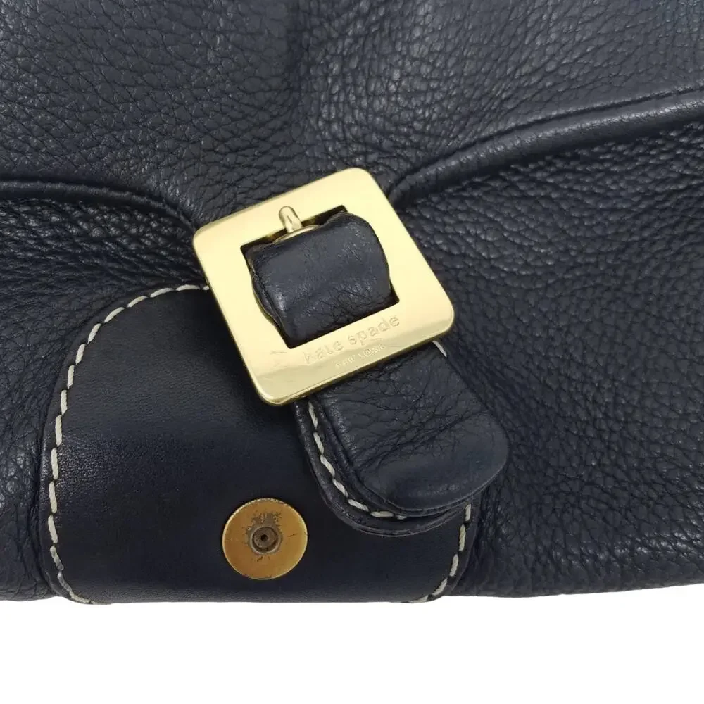 Kate Spade Y2K Black Leather Clutch Purse Gold Buckle Baguette